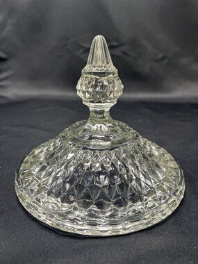Vtg Indiana Tiara Clear Glass Diamond Point Replacement Compote/Candy Jar Lid